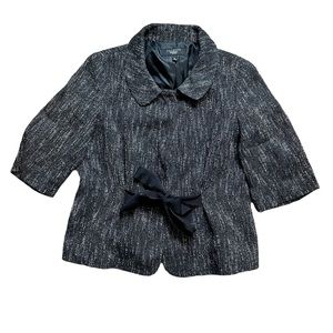 TALBOTS Tweed Snap Front Peter Pan Collar Tie Waist Blazer Jacket 8P